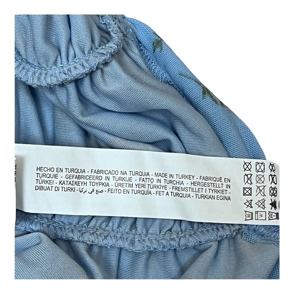 ZARA Blouse Blue Floral Tulle Ruched Cropped Feminine - Picture 11 of 13